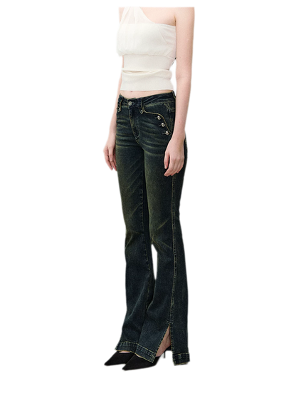Washed Slit Flare Jeans