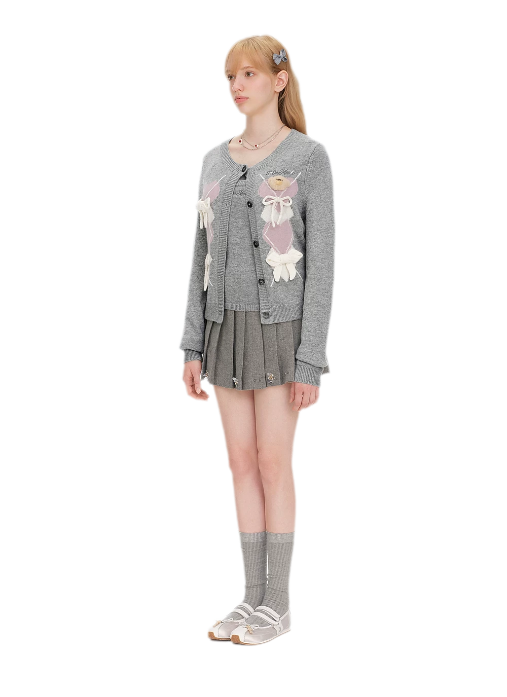 Diamond Knit Bow Cardigan Set