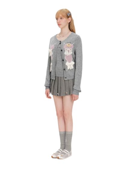 Diamond Knit Bow Cardigan Set
