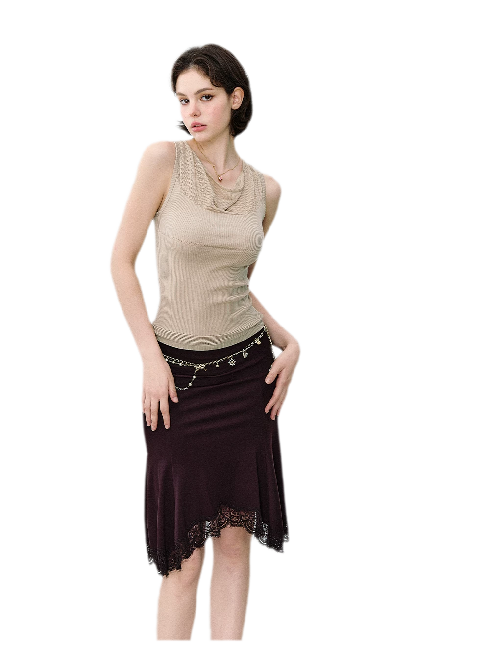 Cowl Mesh Knit Tank