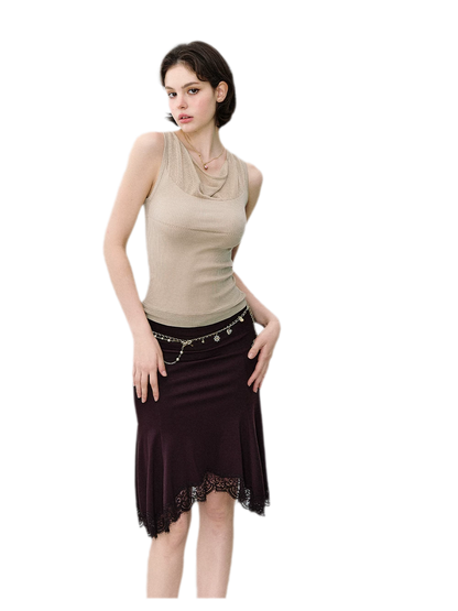 Cowl Mesh Knit Tank
