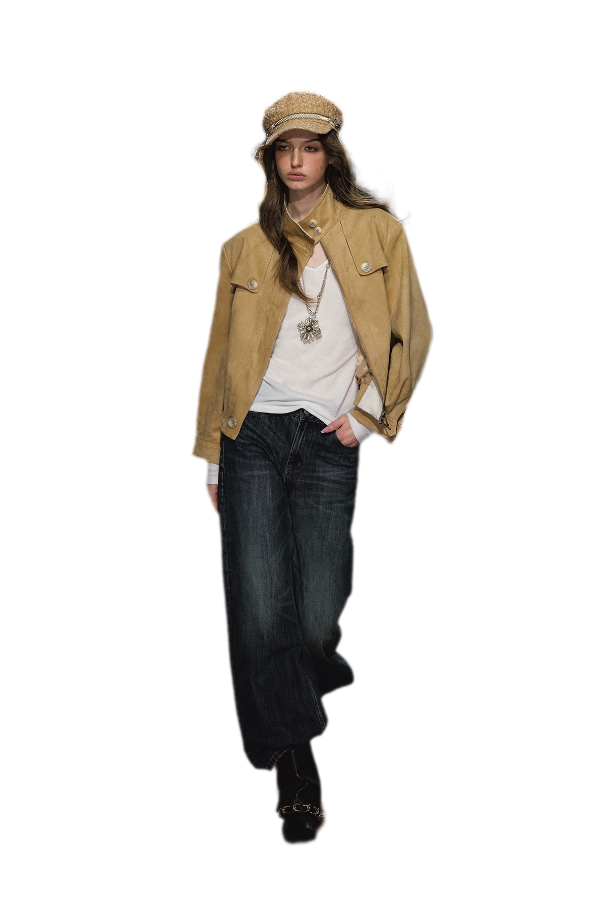 Jeans ricamati a quadri effetto lavato