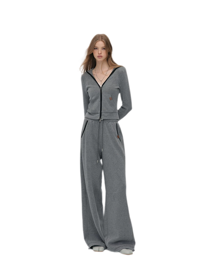 Contrast Trim Hooded Tracksuit Set
