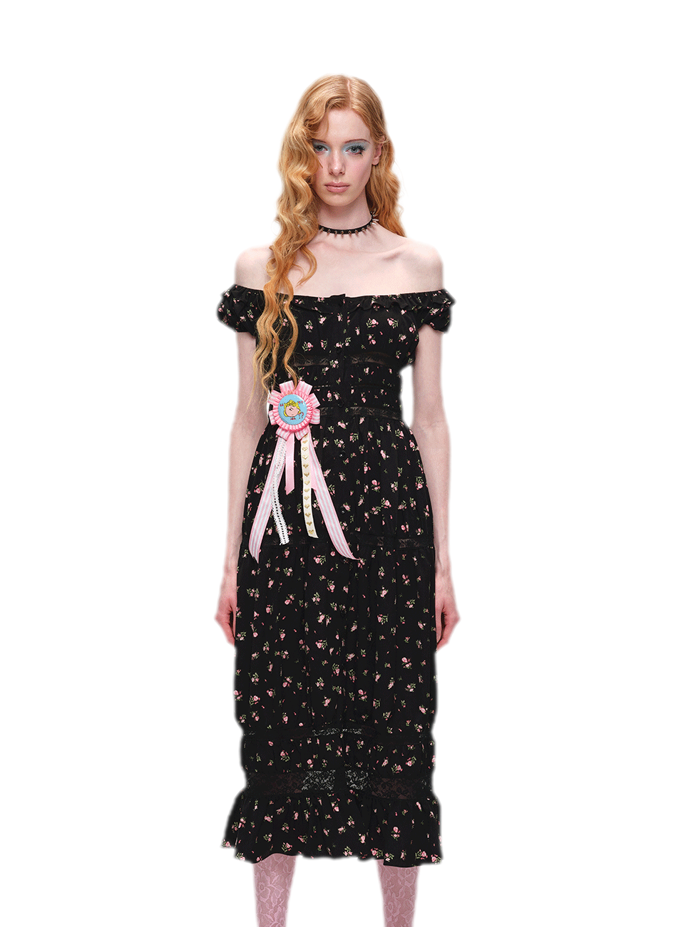 Long Floral Lace Chiffon Dress