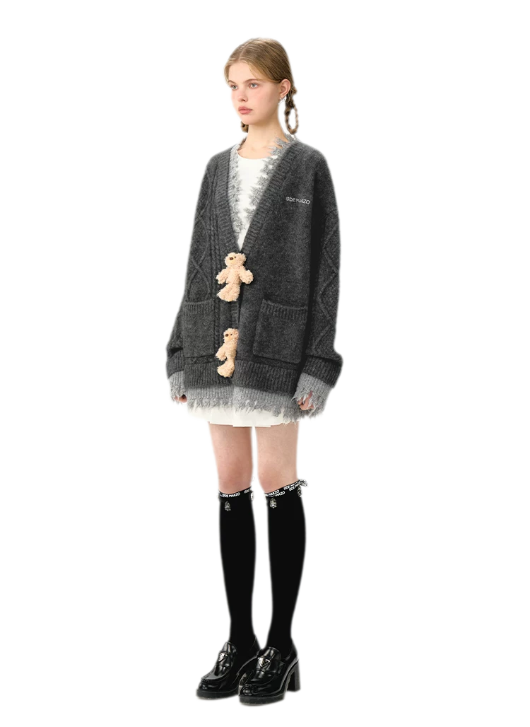 Áo cardigan gấu oversized lông xù