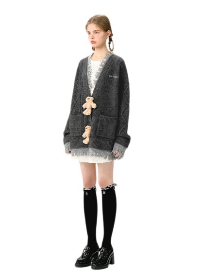 Áo cardigan gấu oversized lông xù