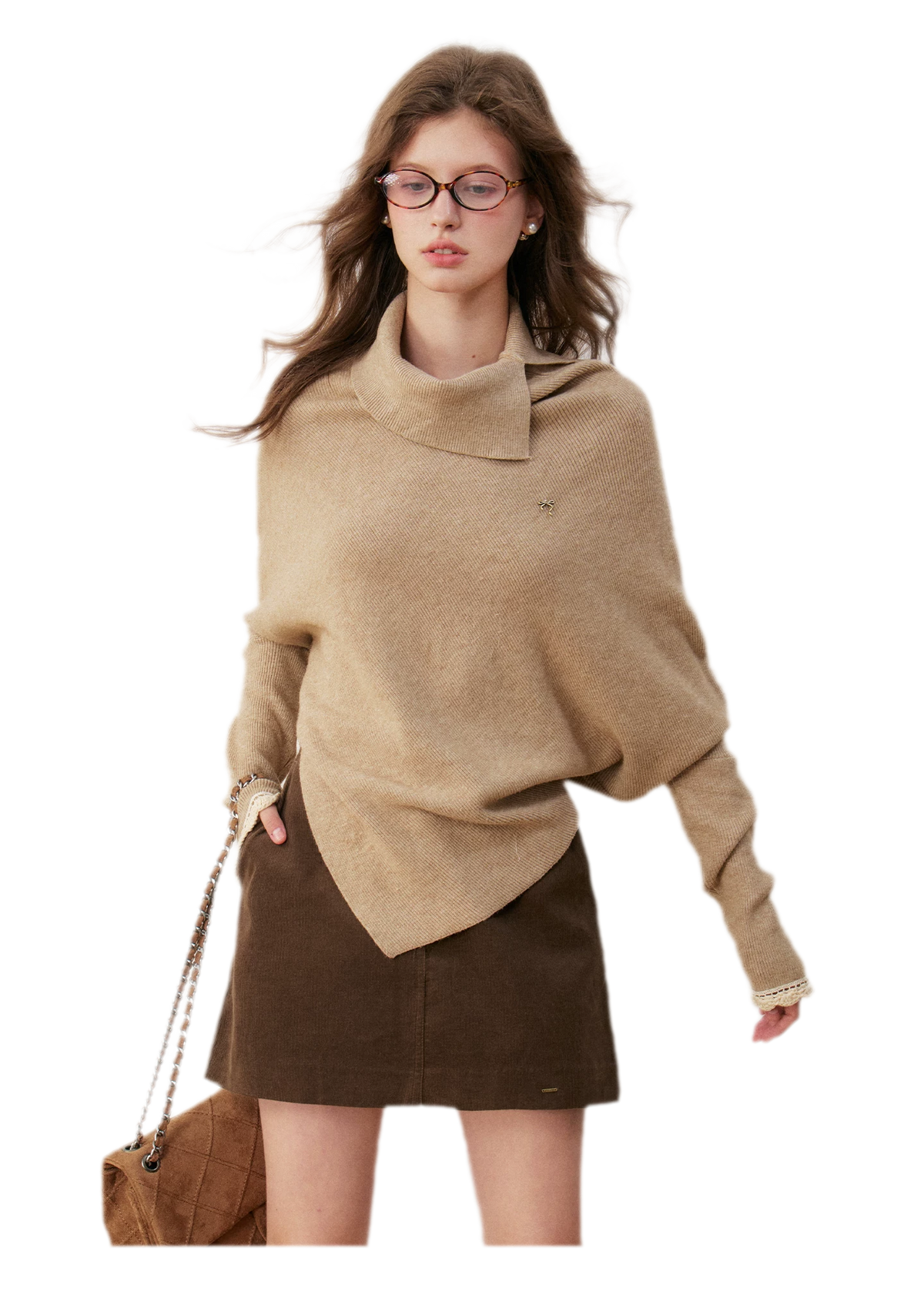 Pull en crochet contrasté à manches chauve-souris