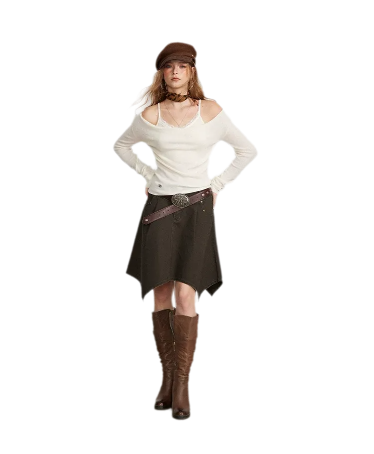 Cotton Utility Asymmetric Midi Skirt