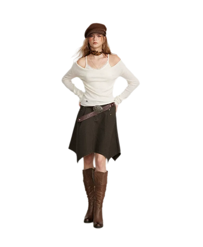 Cotton Utility Asymmetric Midi Skirt