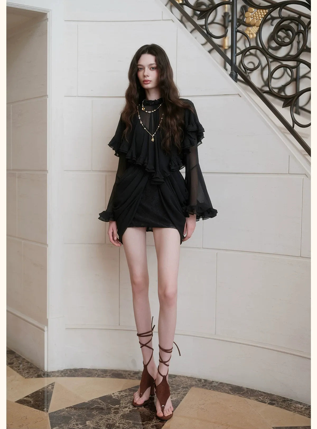 Textured Pleated Chiffon Dress