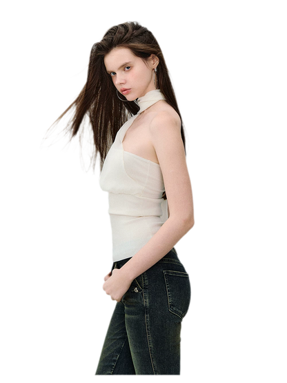 Mesh Scarf-style Tencel Knit Tube Top