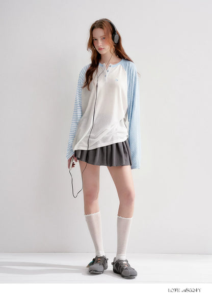 Striped Polka Dot Raglan Sleeve Long Sleeve Pullover