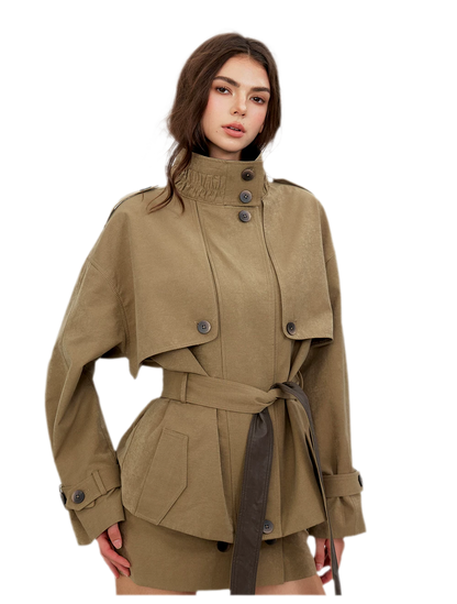 Pleated Stand-Collar Utility Jacket