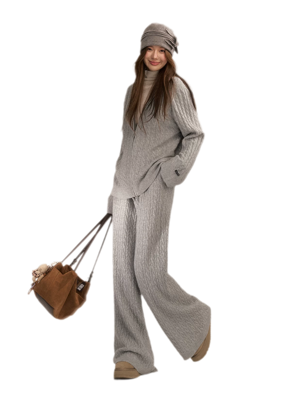 Wool-Blend Cable-Knit Hooded Set