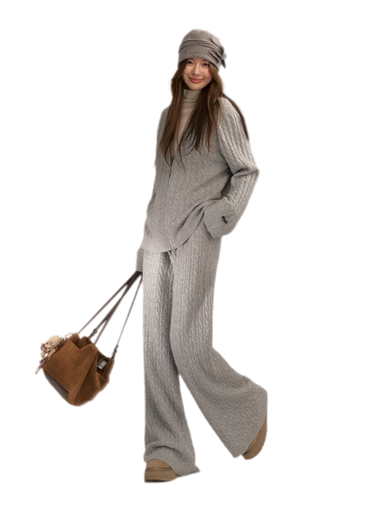 Wool-Blend Cable-Knit Hooded Set