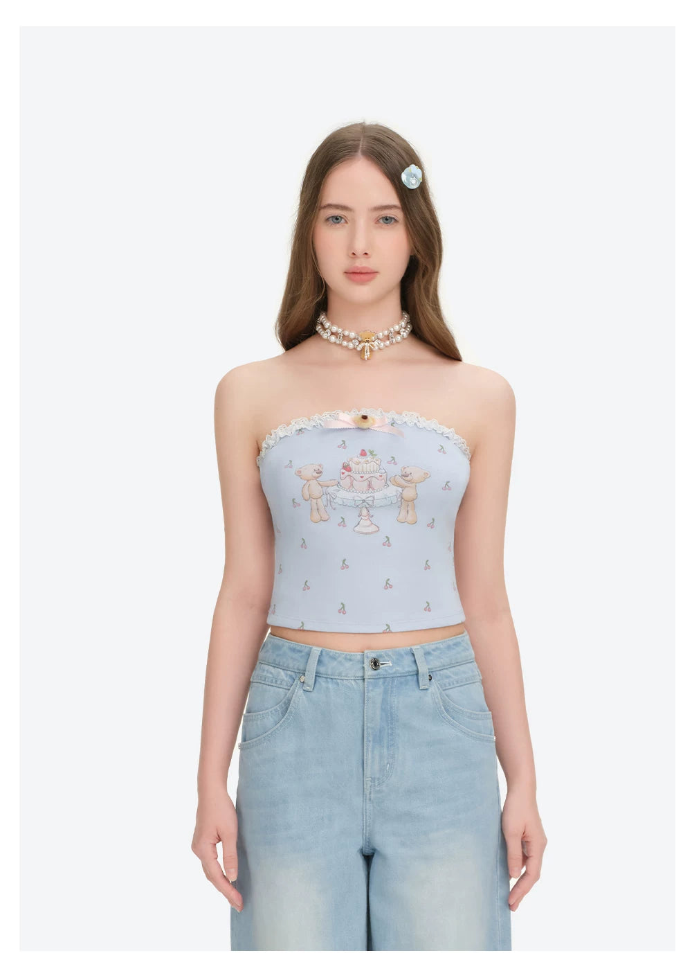Cherry Bear Print Crop Bustier