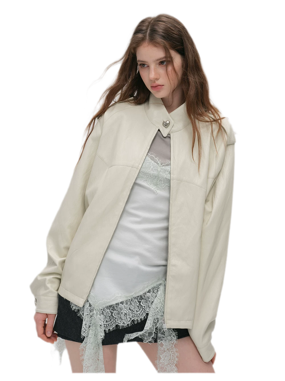 Faux-Leather Lychee-Texture Moto Jacket