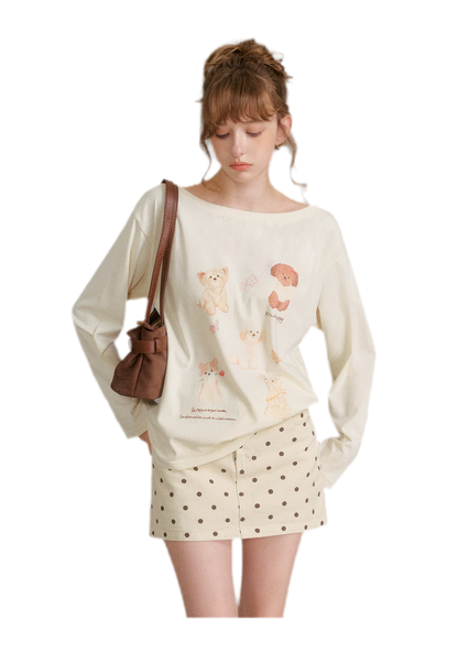 Hand-Drawn Puppy Print T-Shirt