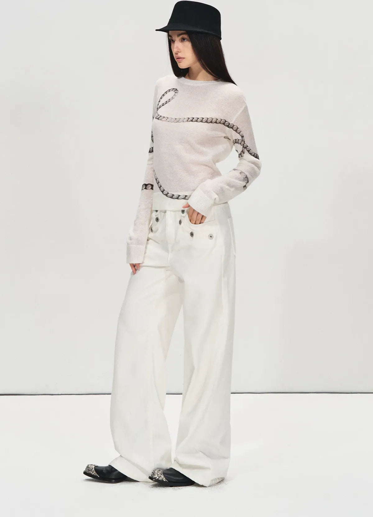 Mohair Wool Sweater with Irregular Chain Print