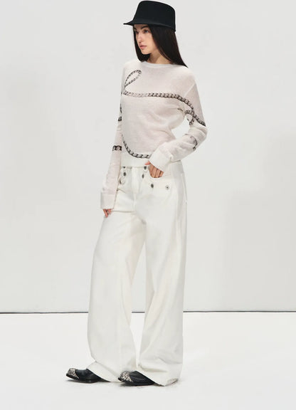 Mohair Wool Sweater with Irregular Chain Print