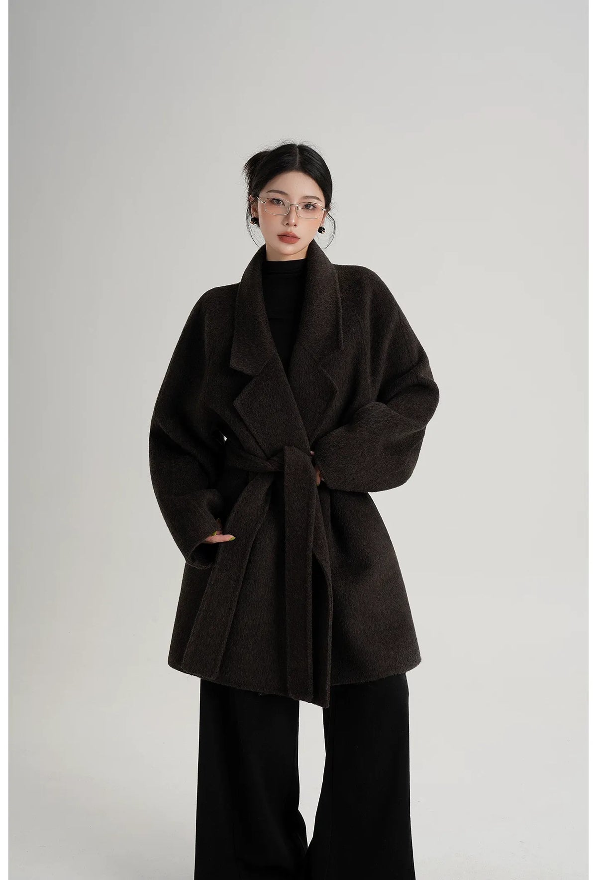 Wool Shawl Collar Wrap Coat