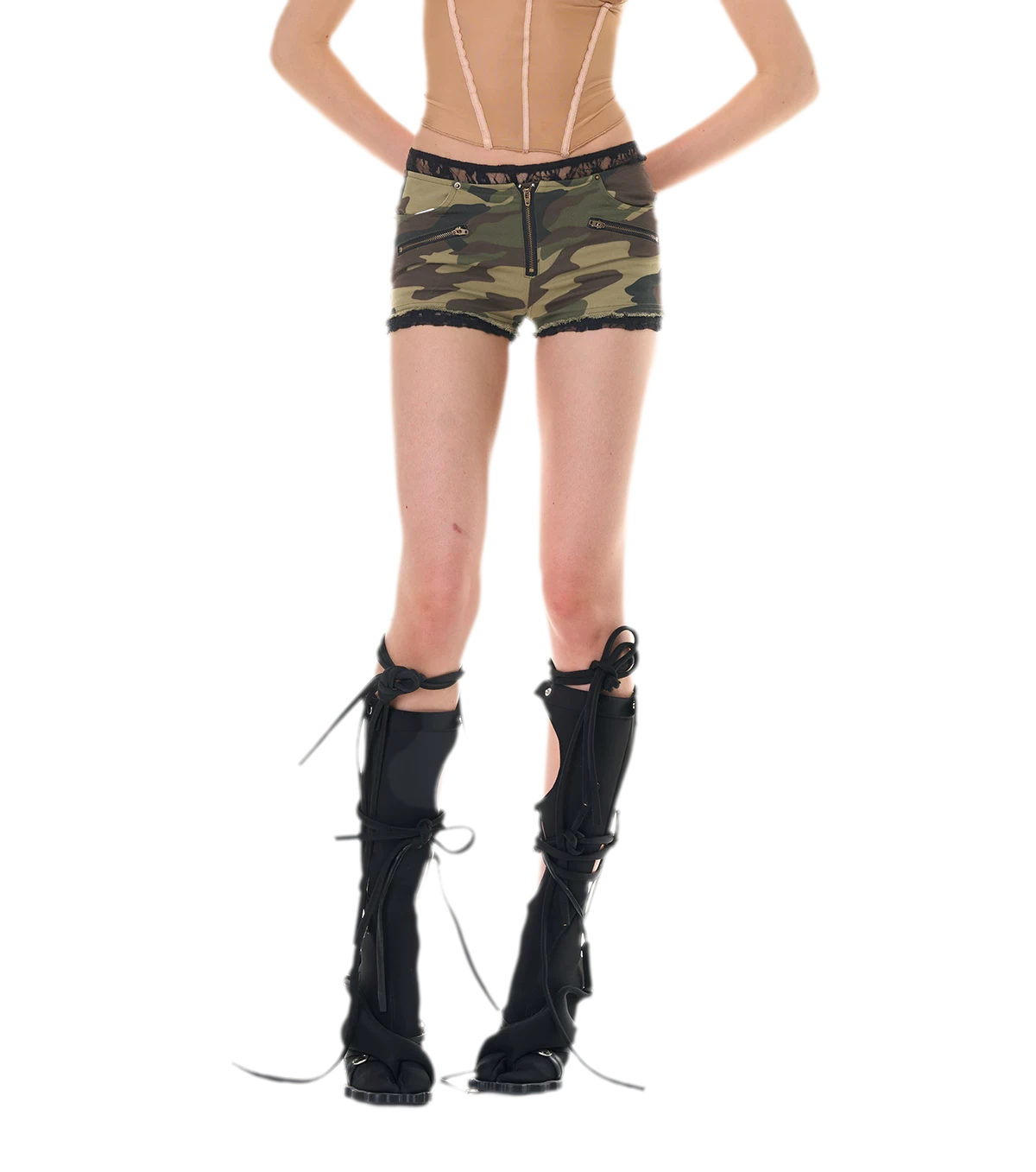Camouflage Lace Trim Shorts