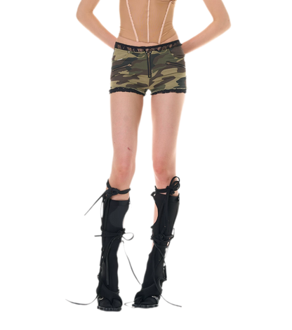 Camouflage Lace Trim Shorts