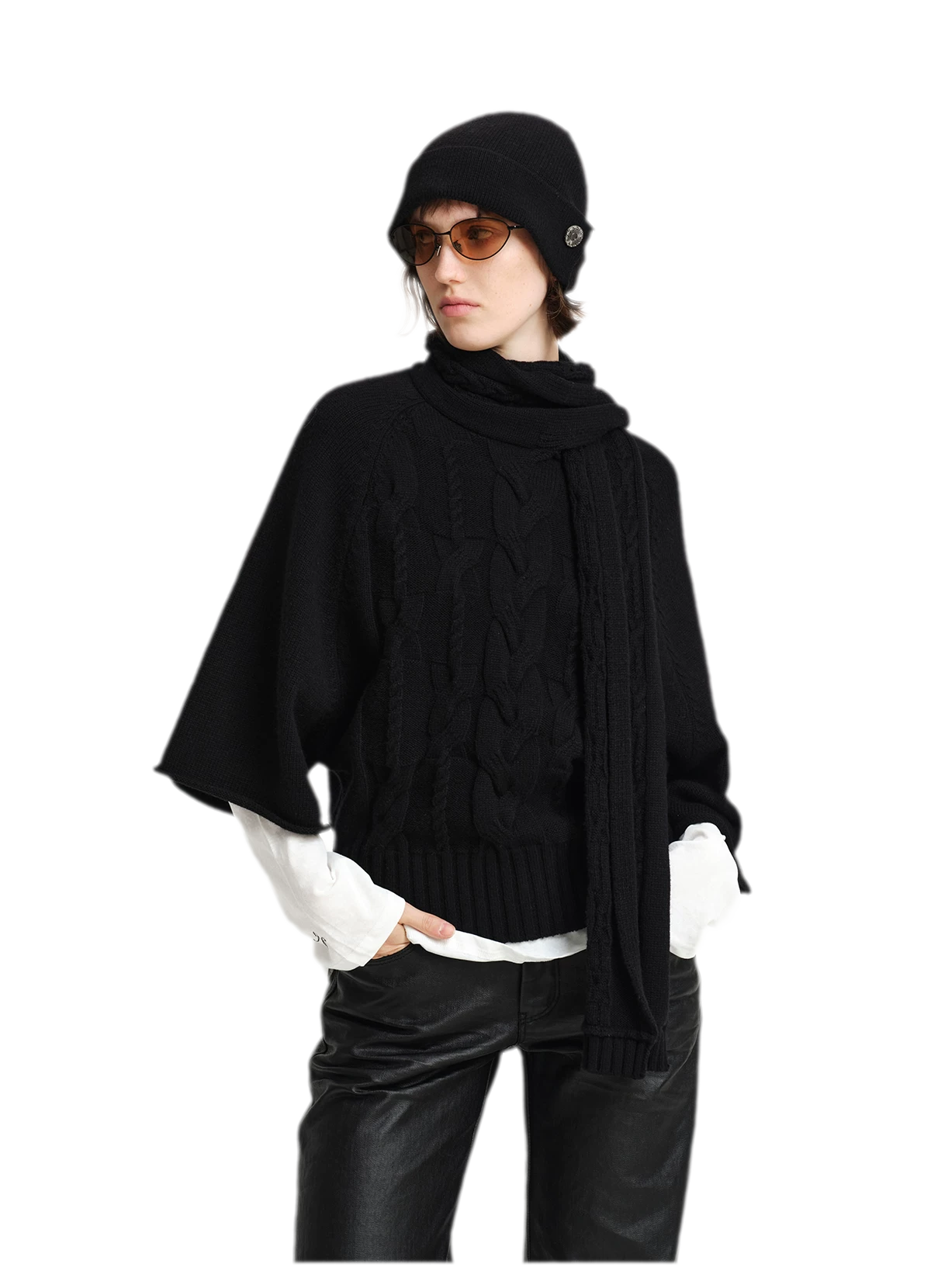 Kabelstrick-Cape-Pullover