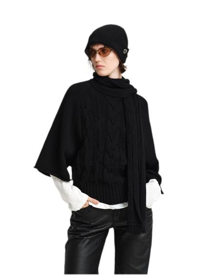 Kabelstrick-Cape-Pullover