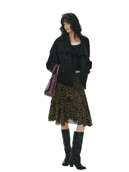 Flowing Leopard Print Midi Skirt