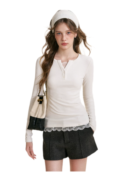 Romantic Lace Trim Fitted Tee