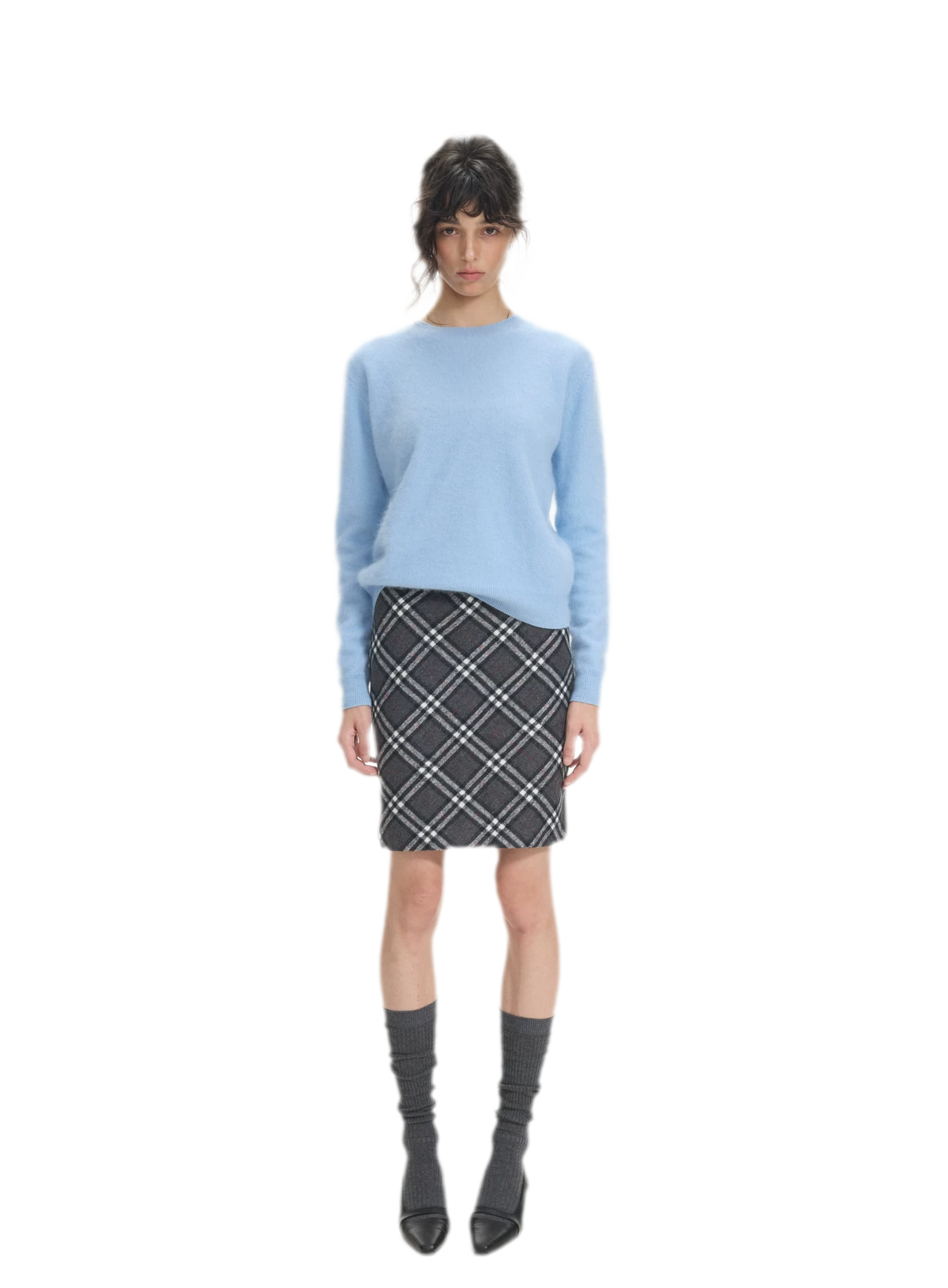 Diagonal Plaid A-Line Midi Skirt