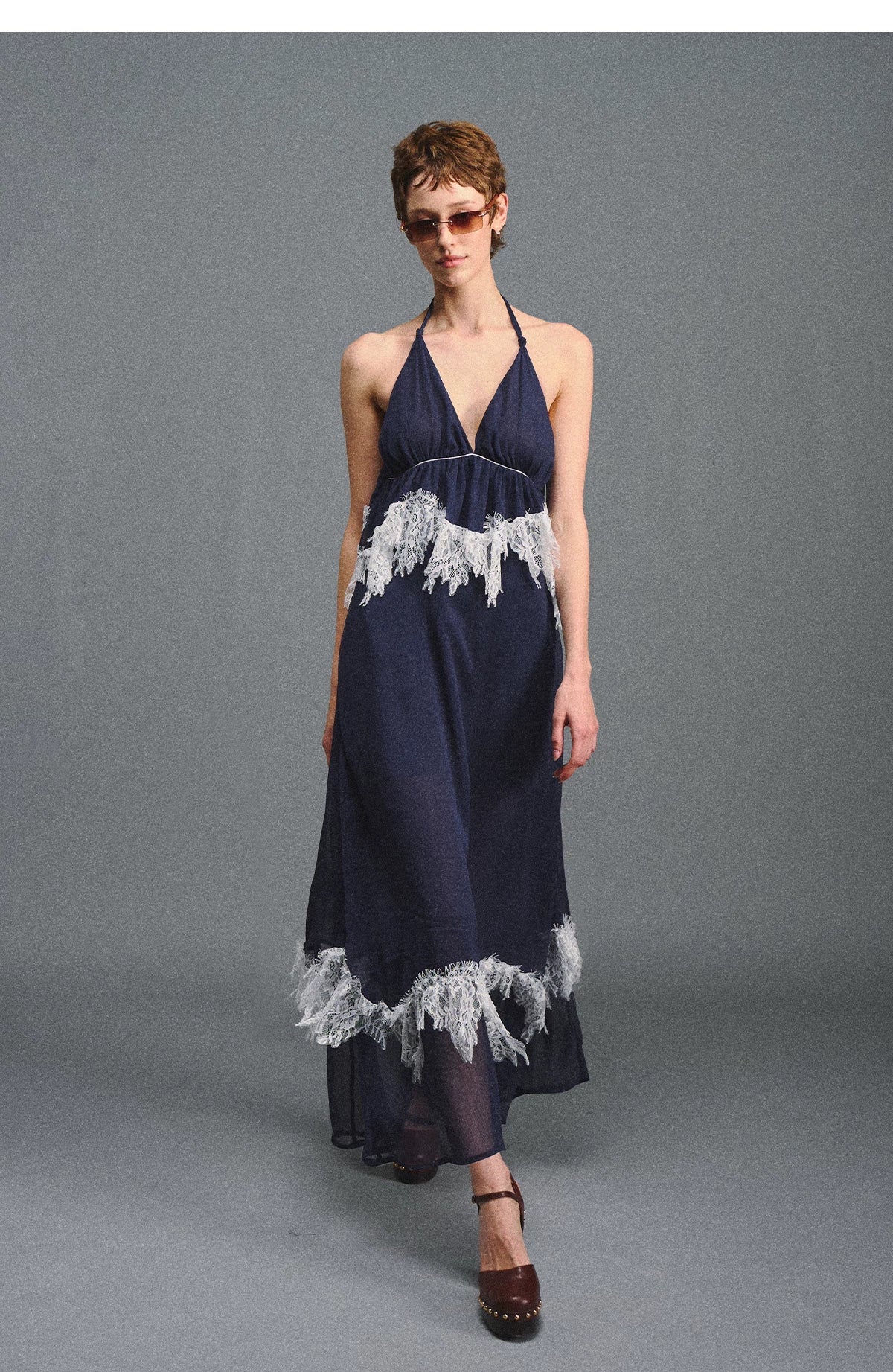Deep V Halter Maxi Dress in Serene Blue