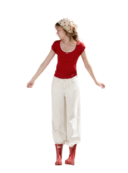 Lace Trim Square Neck Tee