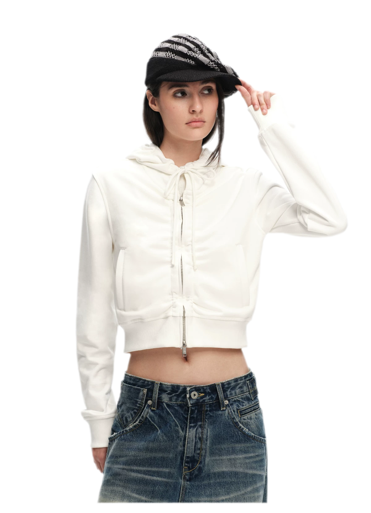 Textured Cropped Hooded Jacket