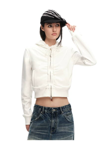 Textured Cropped Hooded Jacket