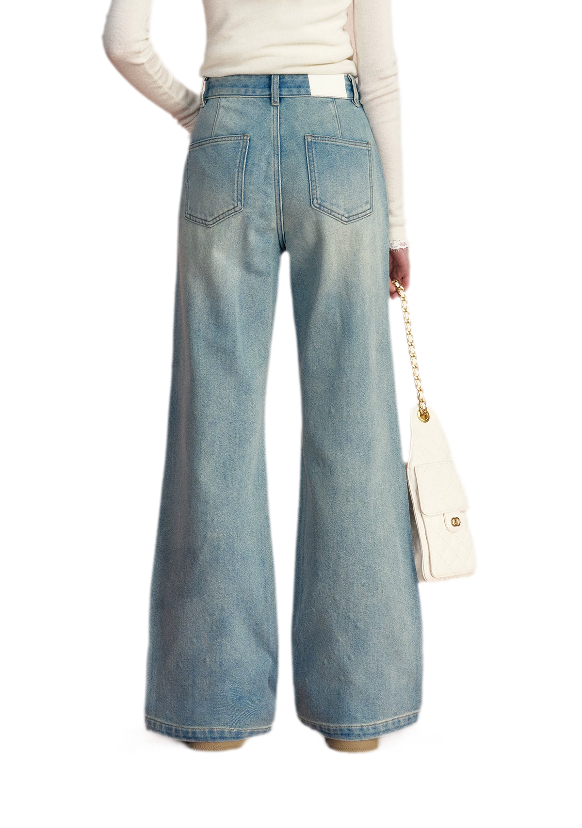 Embellished Fleece-Lined Wide-Leg Jeans
