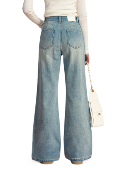 Embellished Fleece-Lined Wide-Leg Jeans