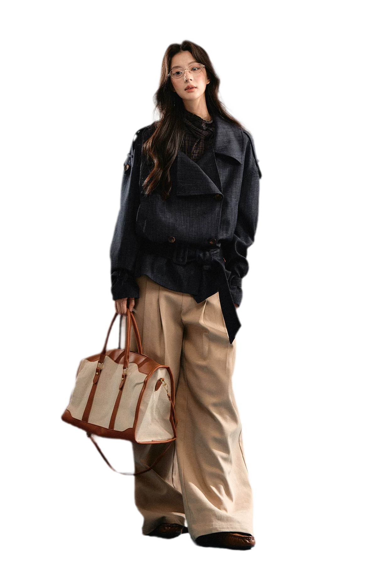 Trench court en denim avec ceinture