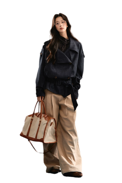 Trench court en denim avec ceinture