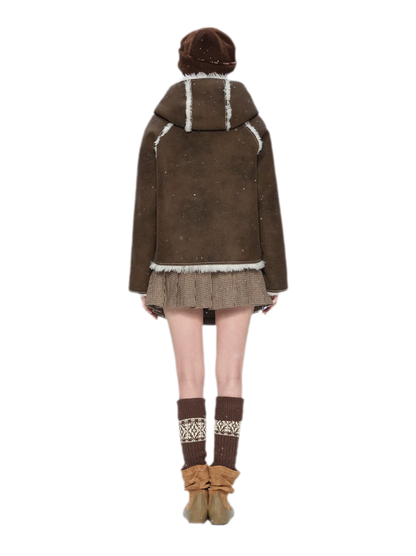 Veste courte réversible en fausse fourrure