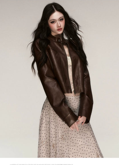 Vintage Cropped Motorcycle Jacket