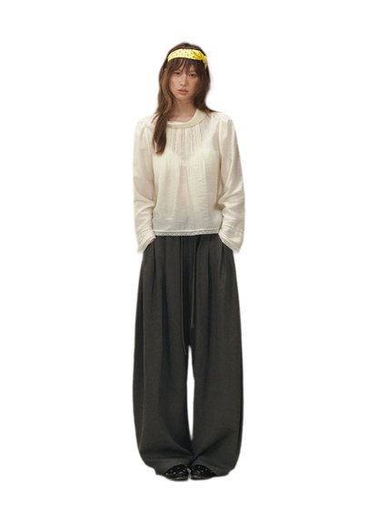 Pintuck Lace Cuff Blouse