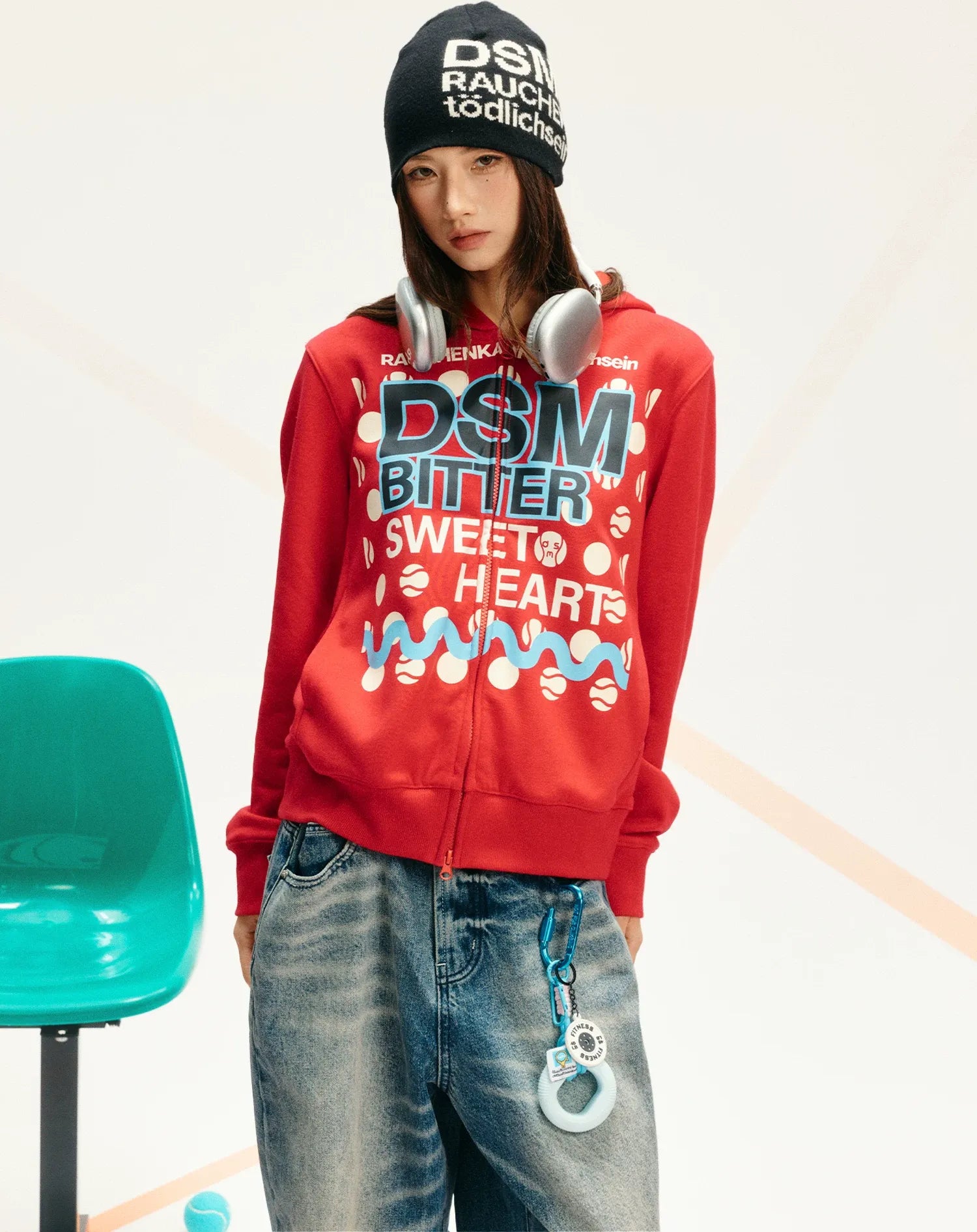 Polka Dot Zip Hooded Sweatshirt