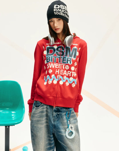 Polka Dot Zip Hooded Sweatshirt
