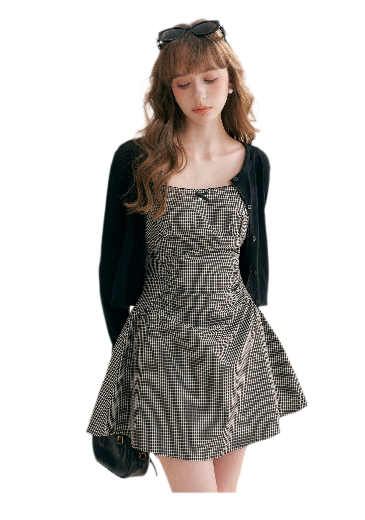 Hand-Pleated Ruffle Check Dress