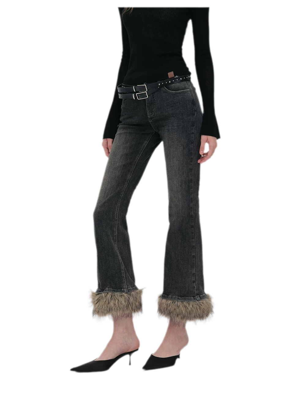 Vintage Washed Cropped Flare Jeans