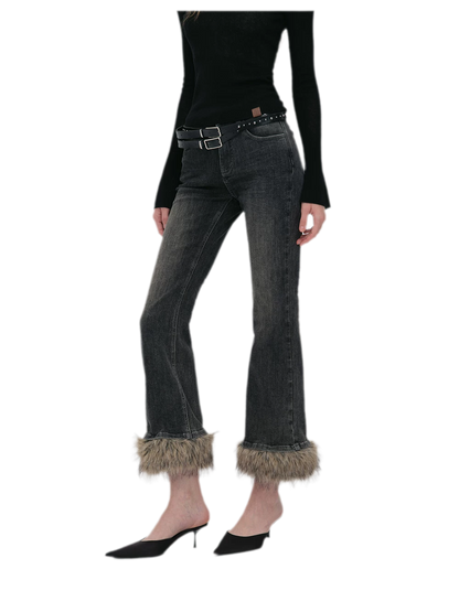 Vintage Washed Cropped Flare Jeans