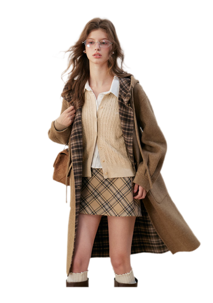 Merino Plaid Toggle Coat