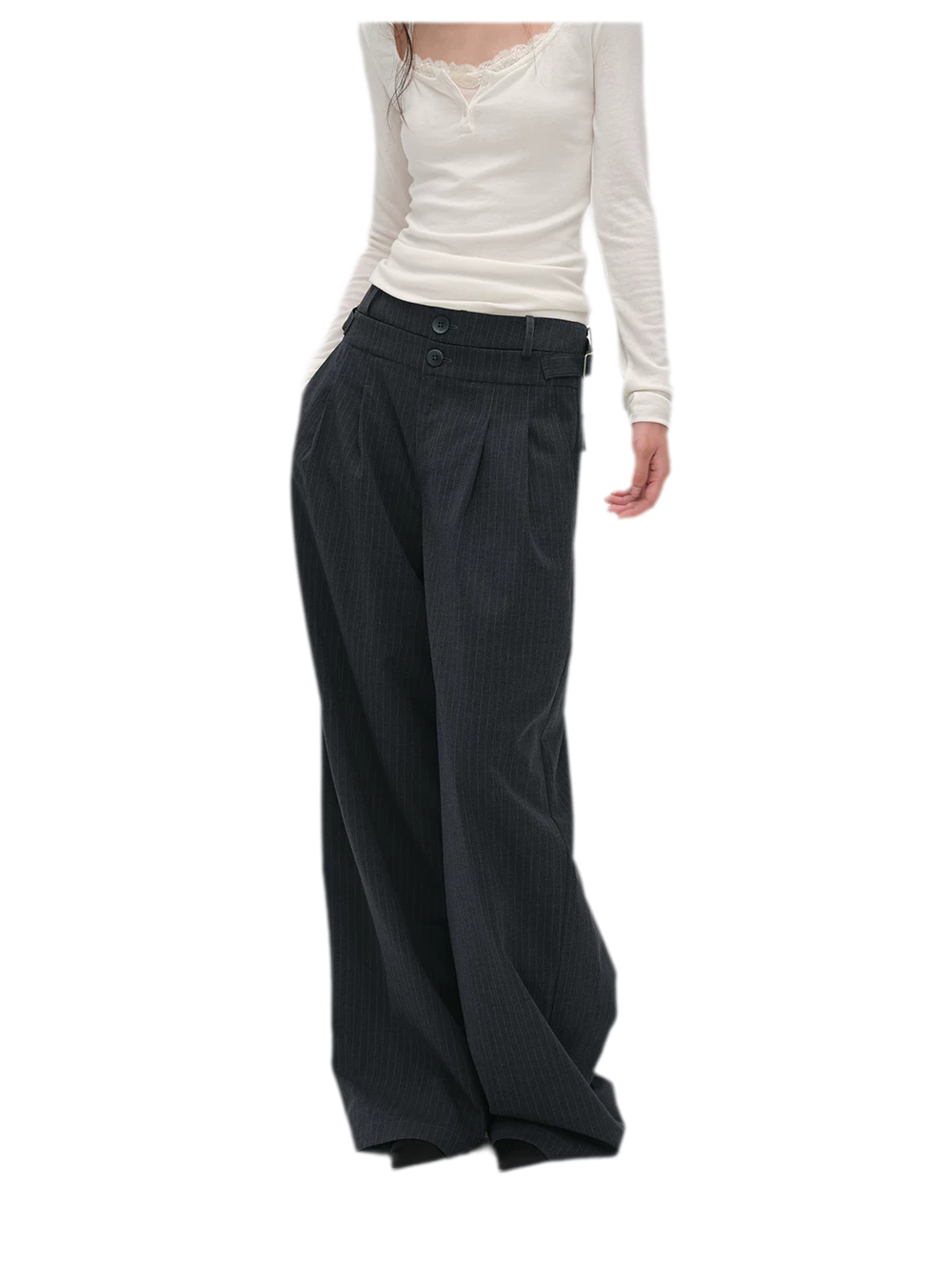 Pinstriped Pleated Wide-Leg Trousers